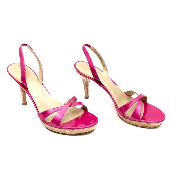 Stuart Weitzman Pink Patent Leather Cork Platforms - Picture 4 of 8